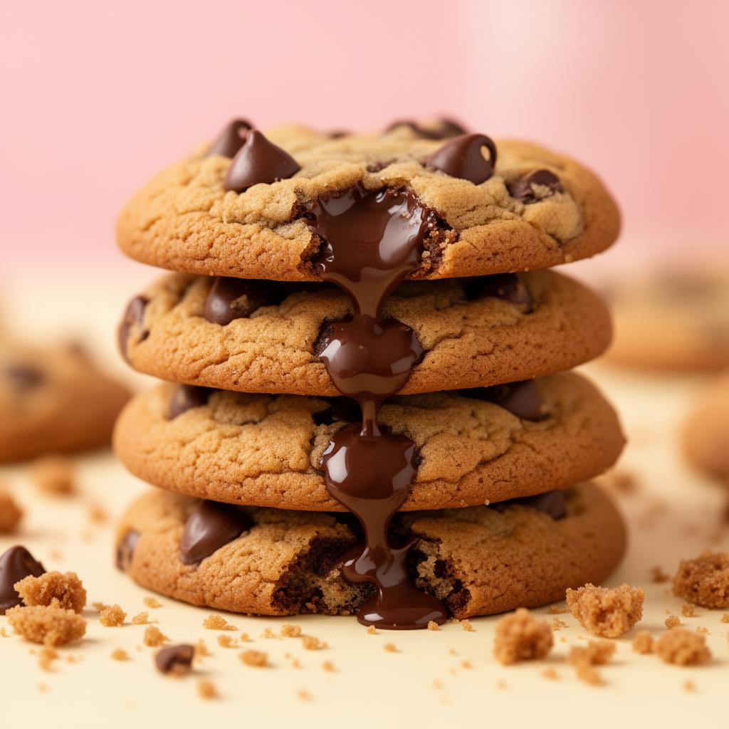Stack of gooey chocolate chip cookies